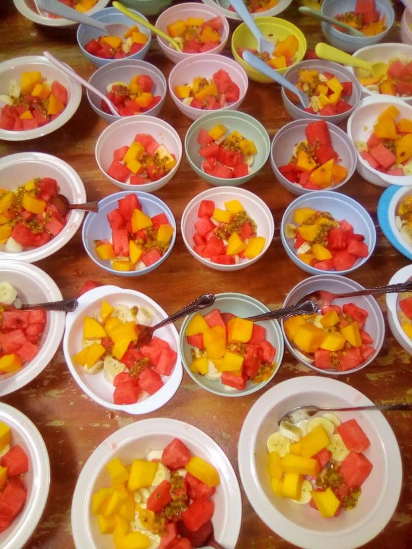 Fresh fruit portions prepared for TWIS learners.